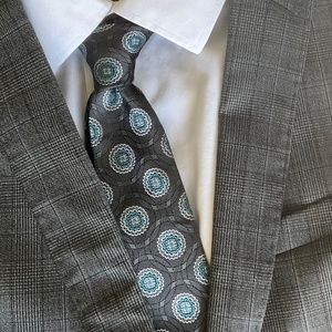BRAND NEW Ted Baker London 100% Silk Mens Necktie Grey Blue-Green Designer